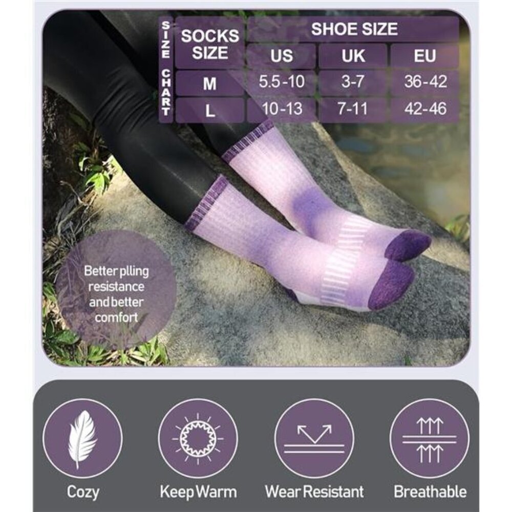 Cozy Merino Wool Crew Socks for Women - Thermal Hiking Boot Wear - Picture 3 of 7
